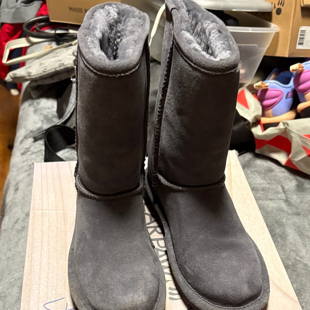 Gray Shearling Lined Boots Bear paw
